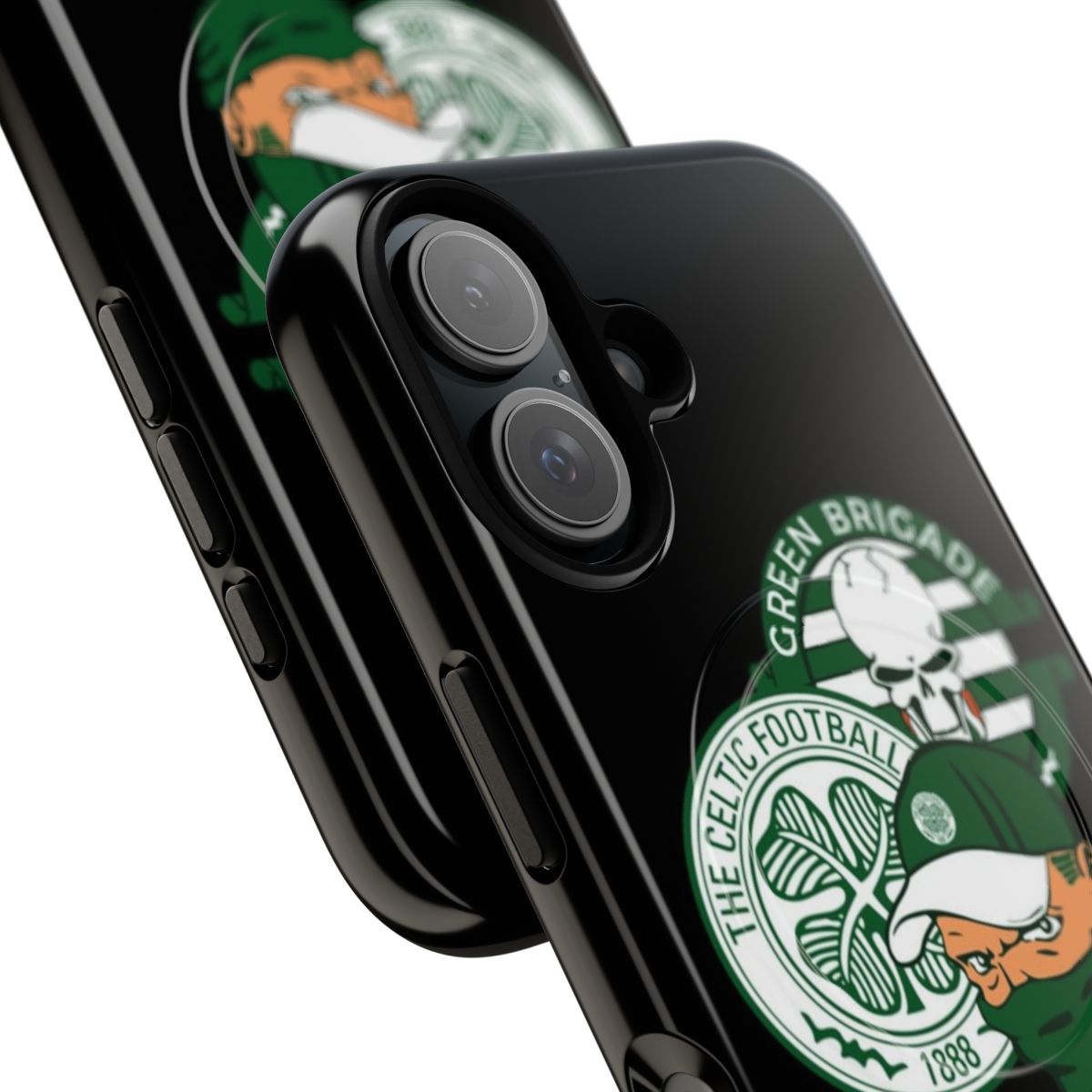 Durable magnetic phone case featuring a custom Celtic Ultras-inspired design - Detail