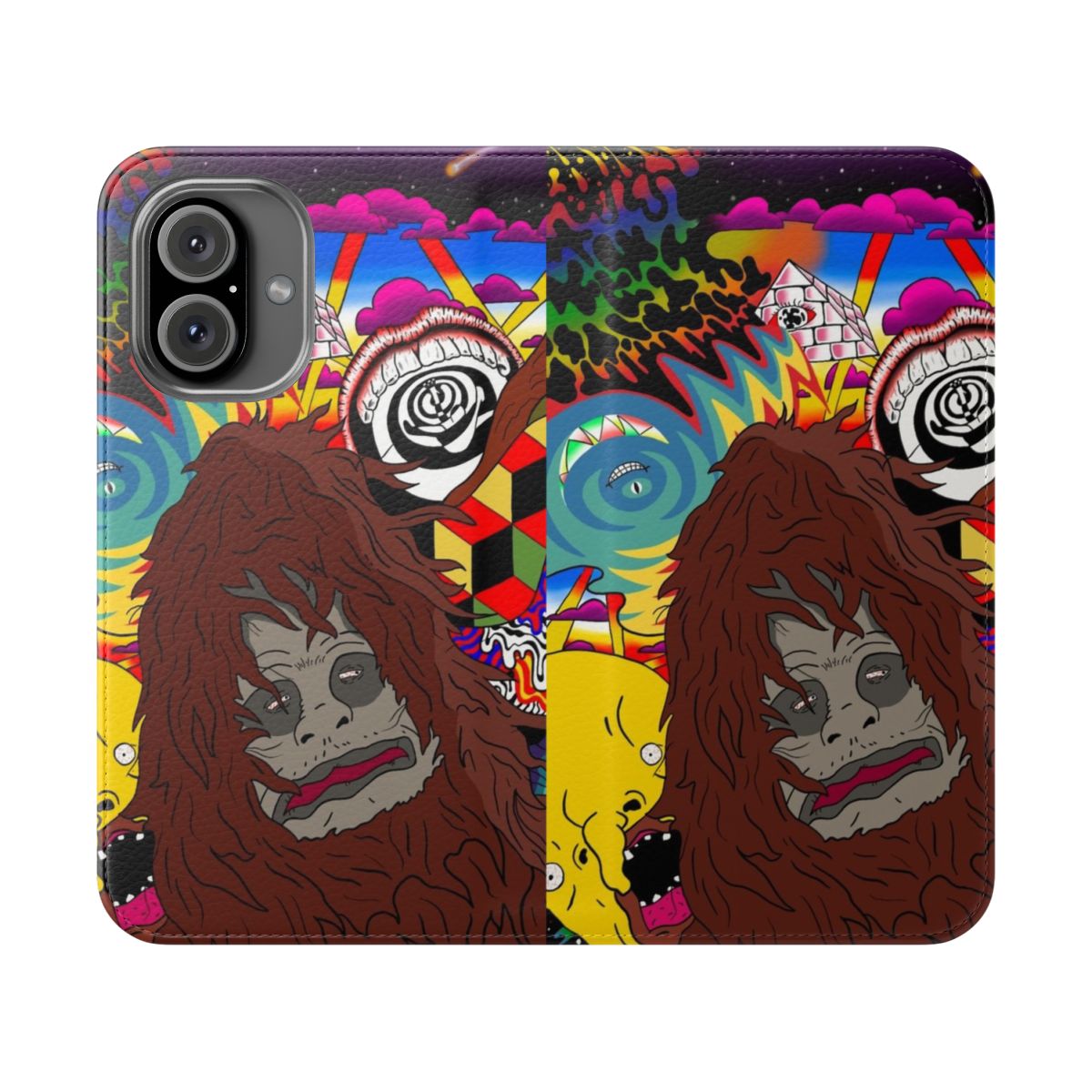 Trippy sasquatch design on a flip cover phone case