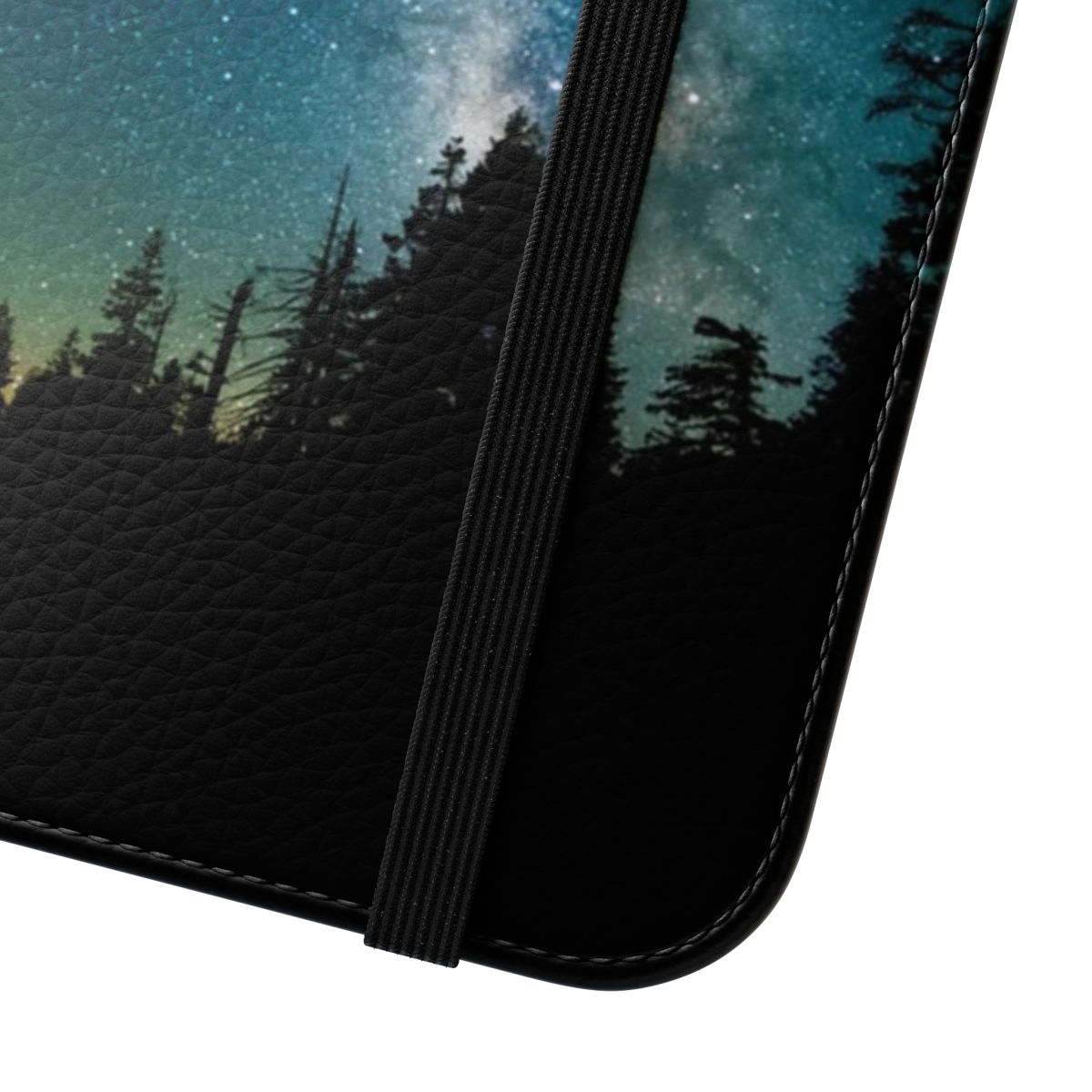 Flip cover phone case featuring a dreamy night sky landscape with a full moon, clouds, and stars. - Close Up