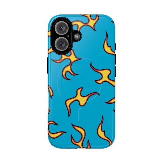 Magnetic tough phone case with flames design, compatible with various phone models