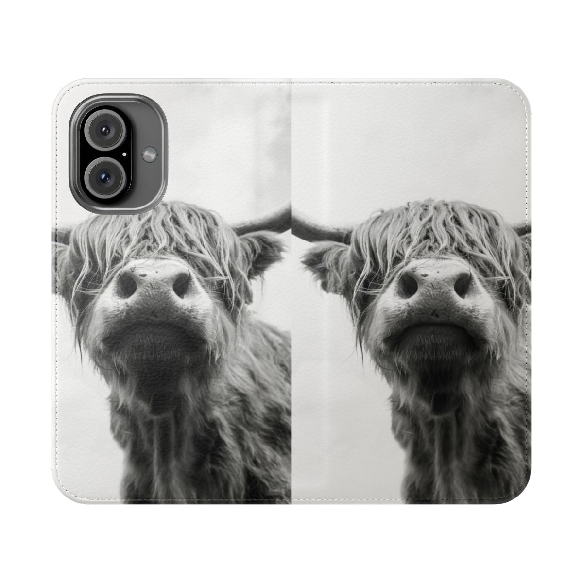 A high-quality phone case featuring a stunning black and white highland cow design.