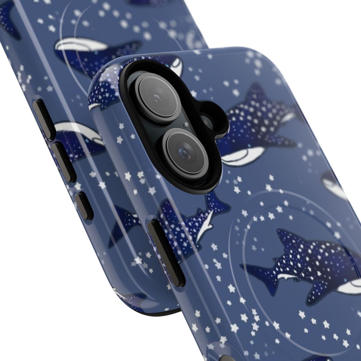 Glowing whale shark phone case in dark blue cosmic design - Detail