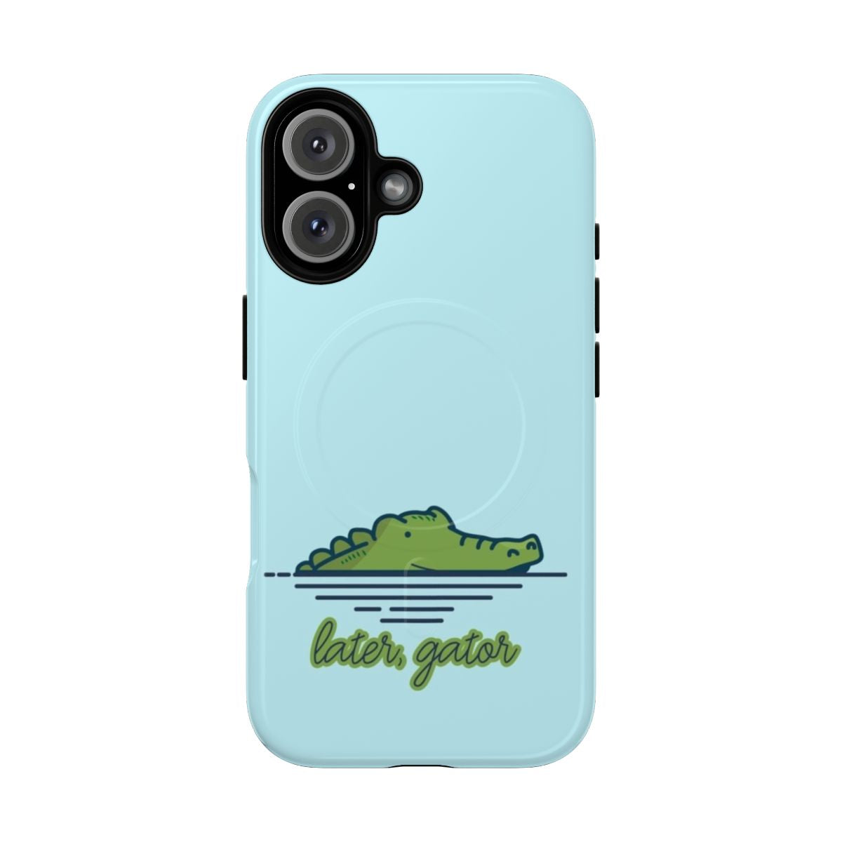 Stylish and durable magnetic phone case featuring an illustration of a gator, alligator, or crocodile in a safari-inspired design.