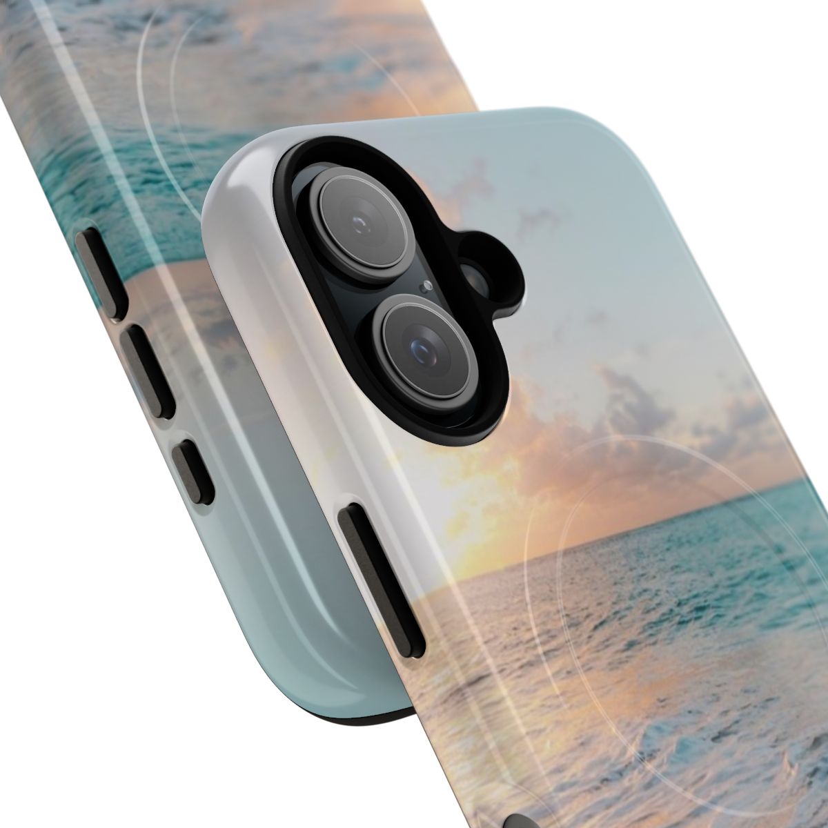 Tropical ocean sunset scene on a clear tough magnetic phone case - Detail