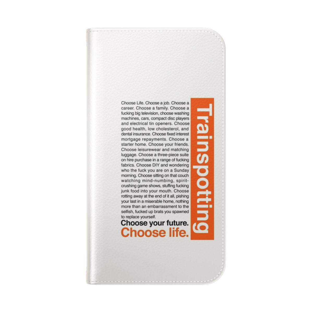 Flip cover phone case featuring a Trainspotting-inspired design - Folded Back