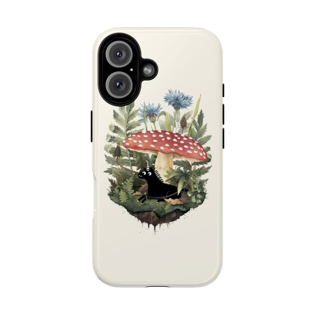 Tiny unicorn design on a tough, protective phone case with a botanical, floral pattern