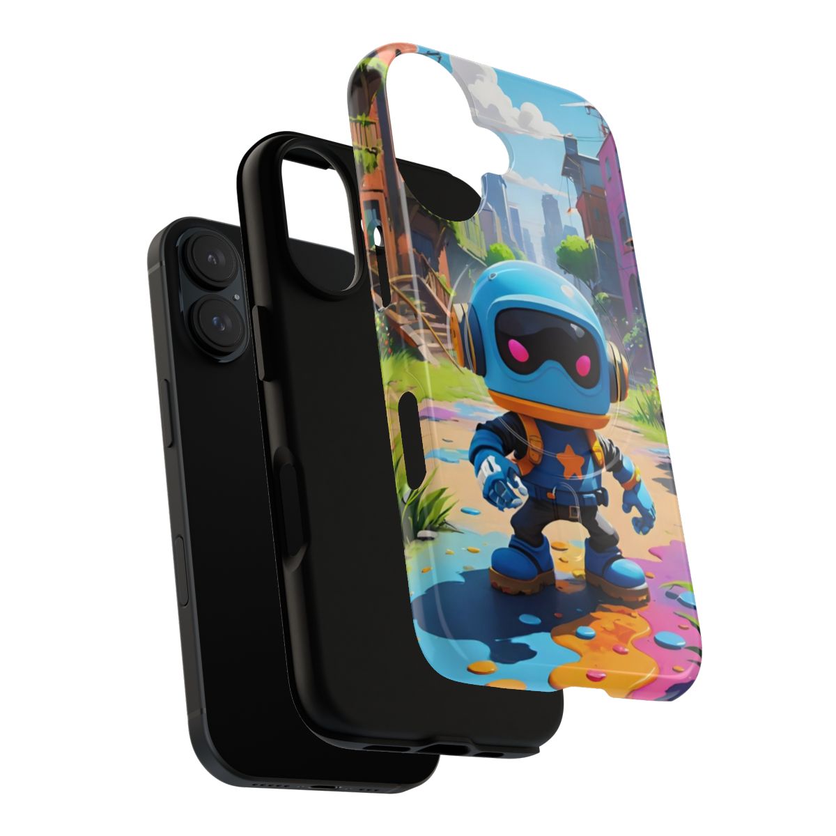 A colorful and durable phone case featuring a Brawl Stars robot-inspired design. - Layers