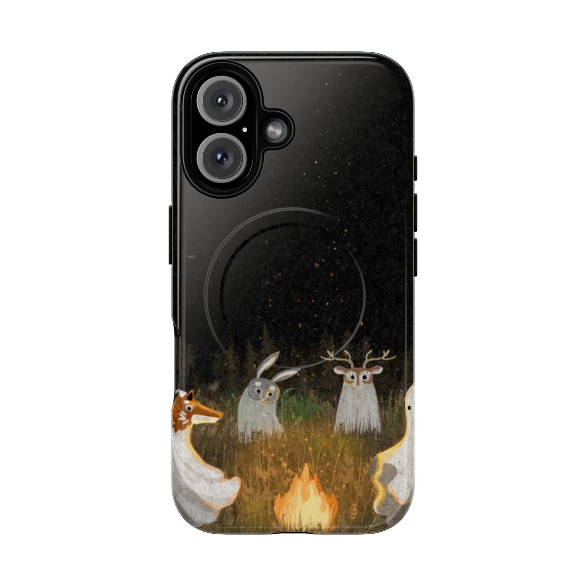 Magnetic tough phone case with a spooky woodland animal design