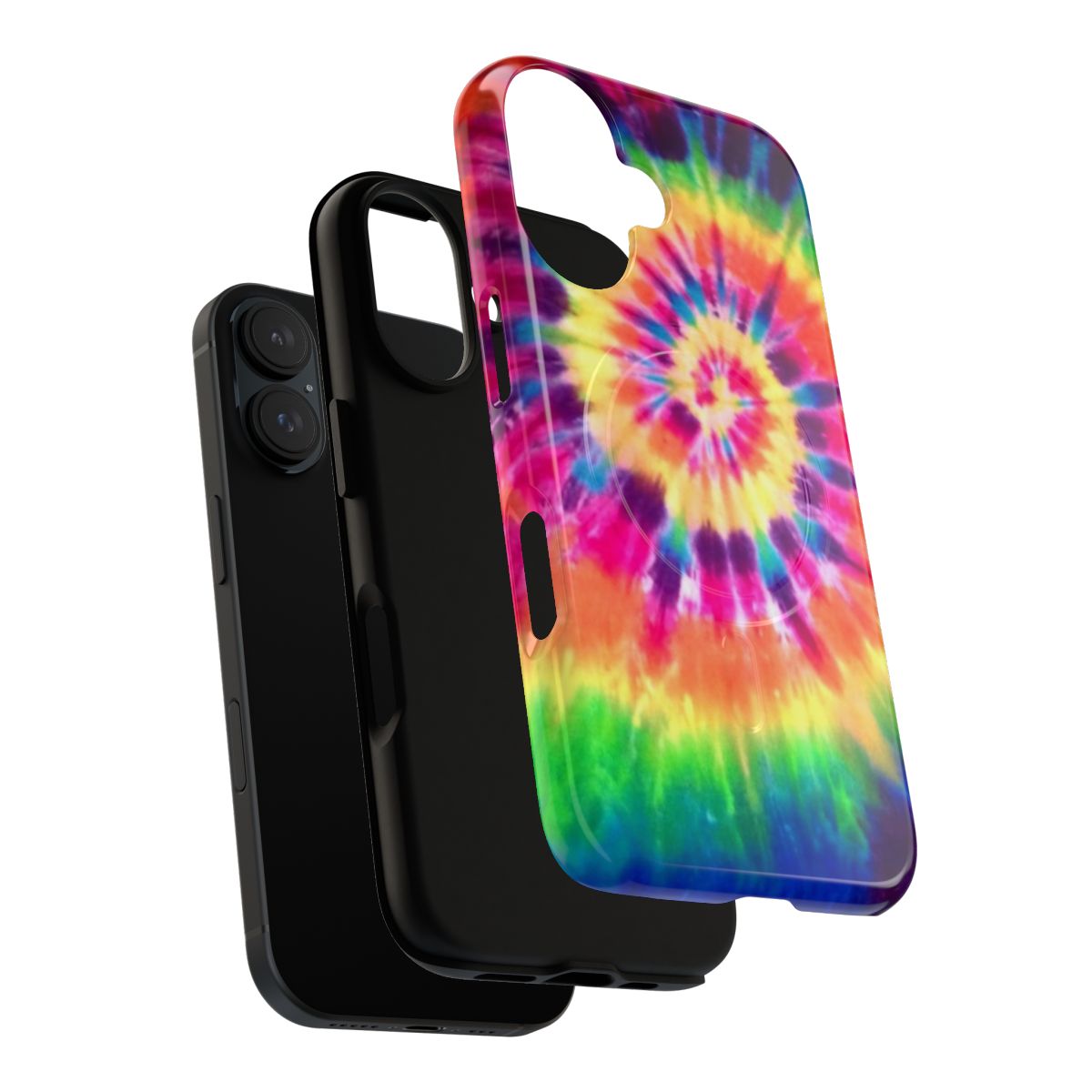 Colorful tie-dye pattern on a durable, magnetic phone case - Layers