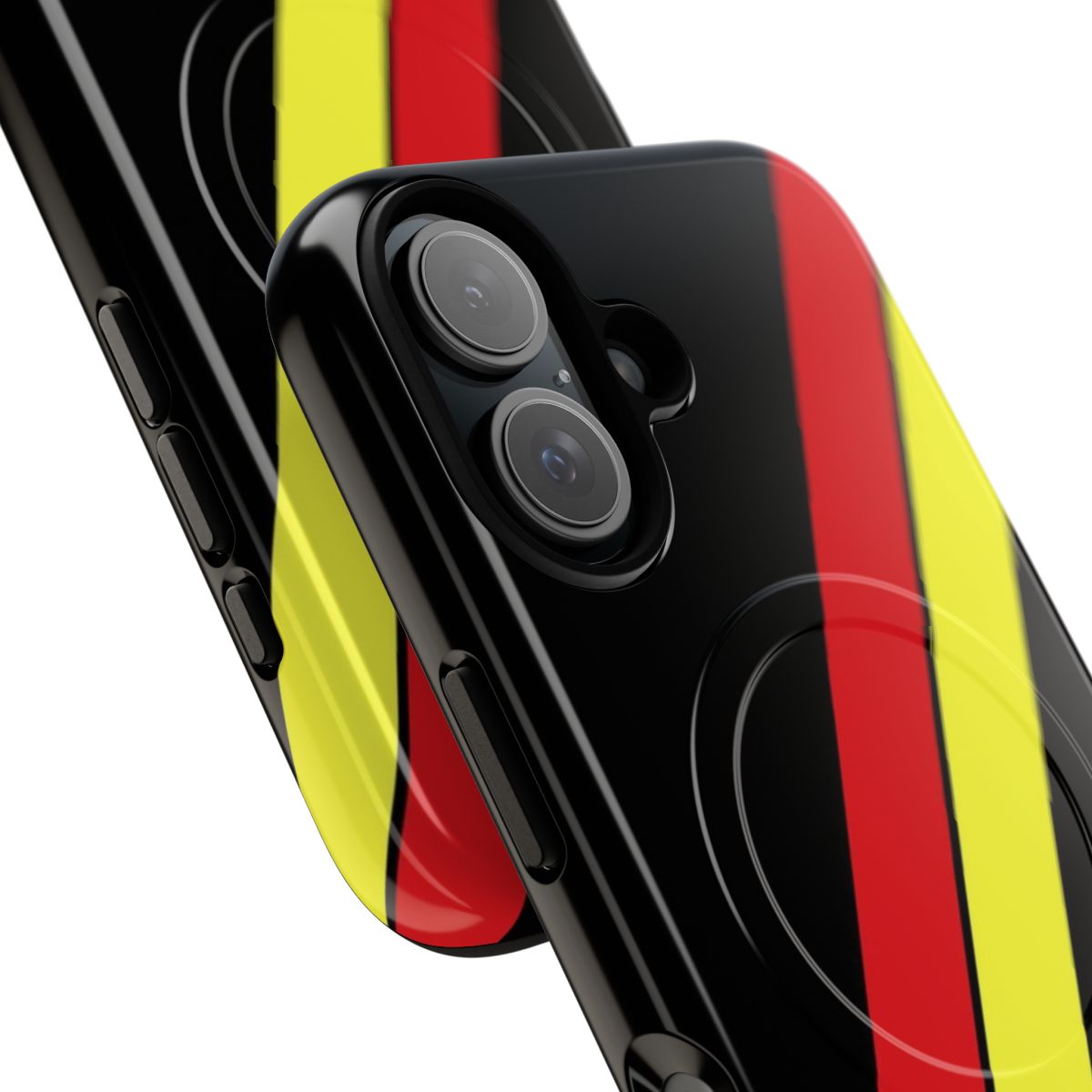 Retro-inspired Partick Thistle phone case featuring the club's iconic red, yellow, and black sash design - Detail