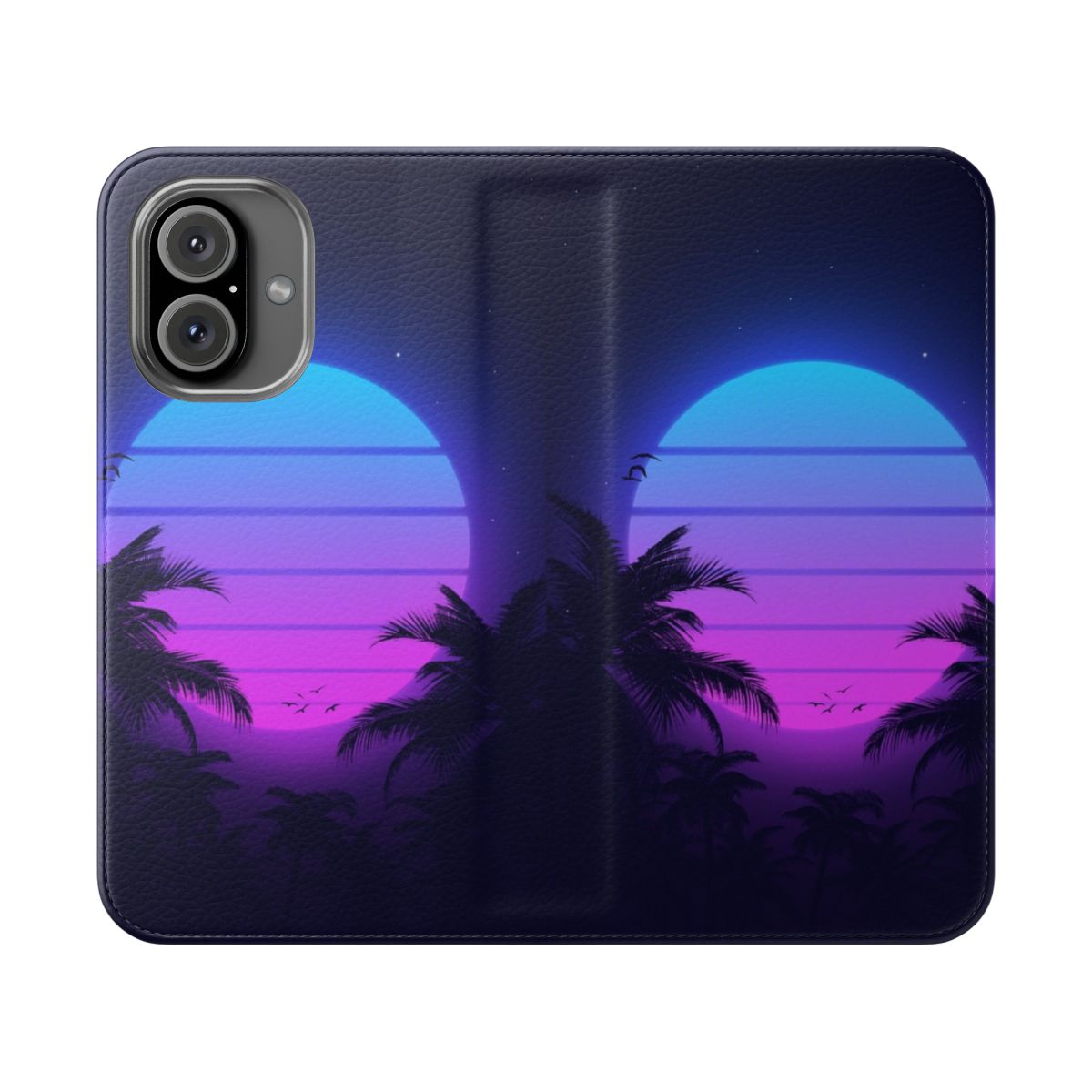 Vibrant retro 80s-inspired vaporwave sunset phone case cover with palm tree silhouette