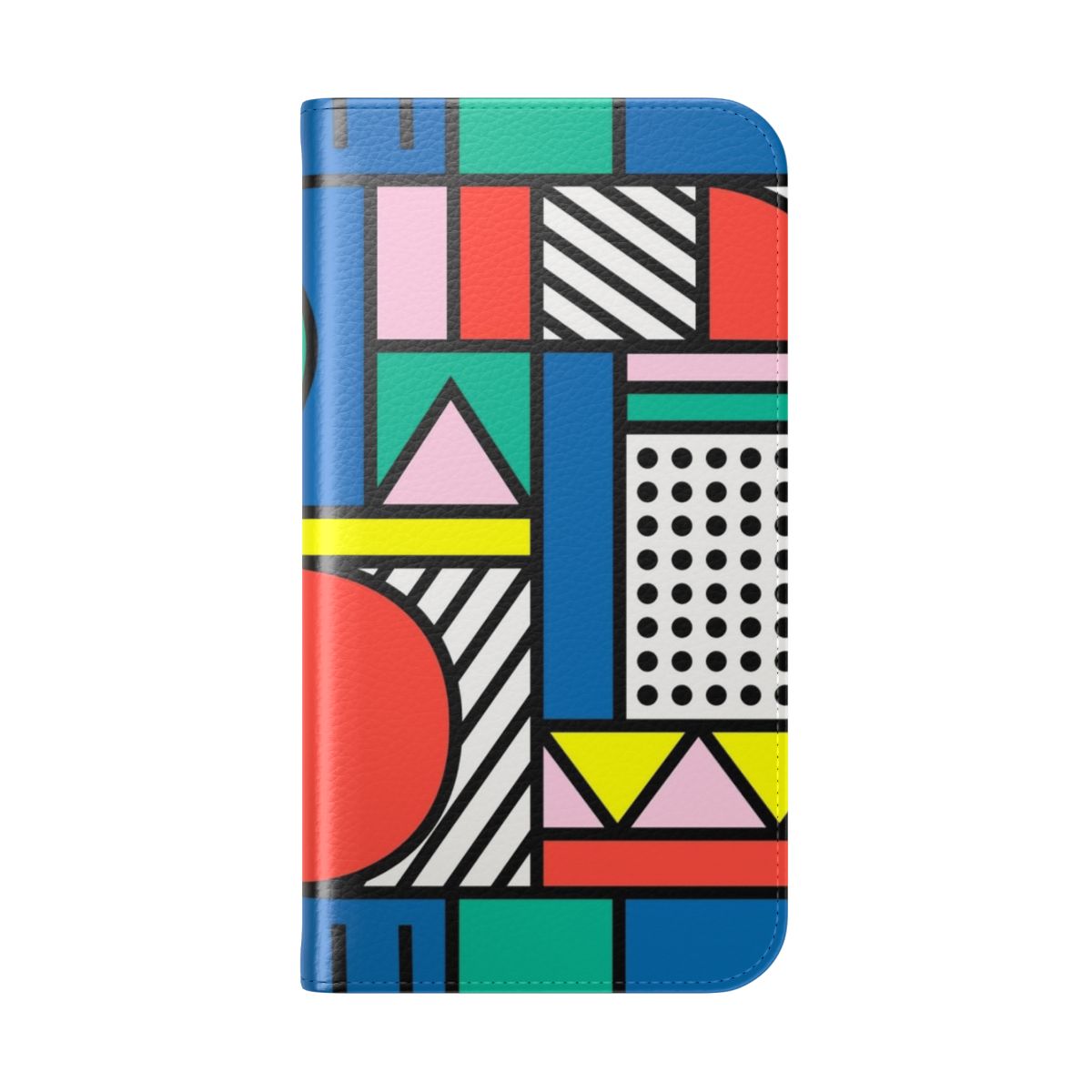 Vibrant geometric Memphis-style color block design on a flip phone case - Folded Back