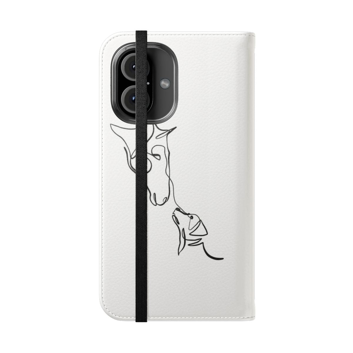 Minimalist line drawing art print of a horse and dog on a phone case - Folded Front