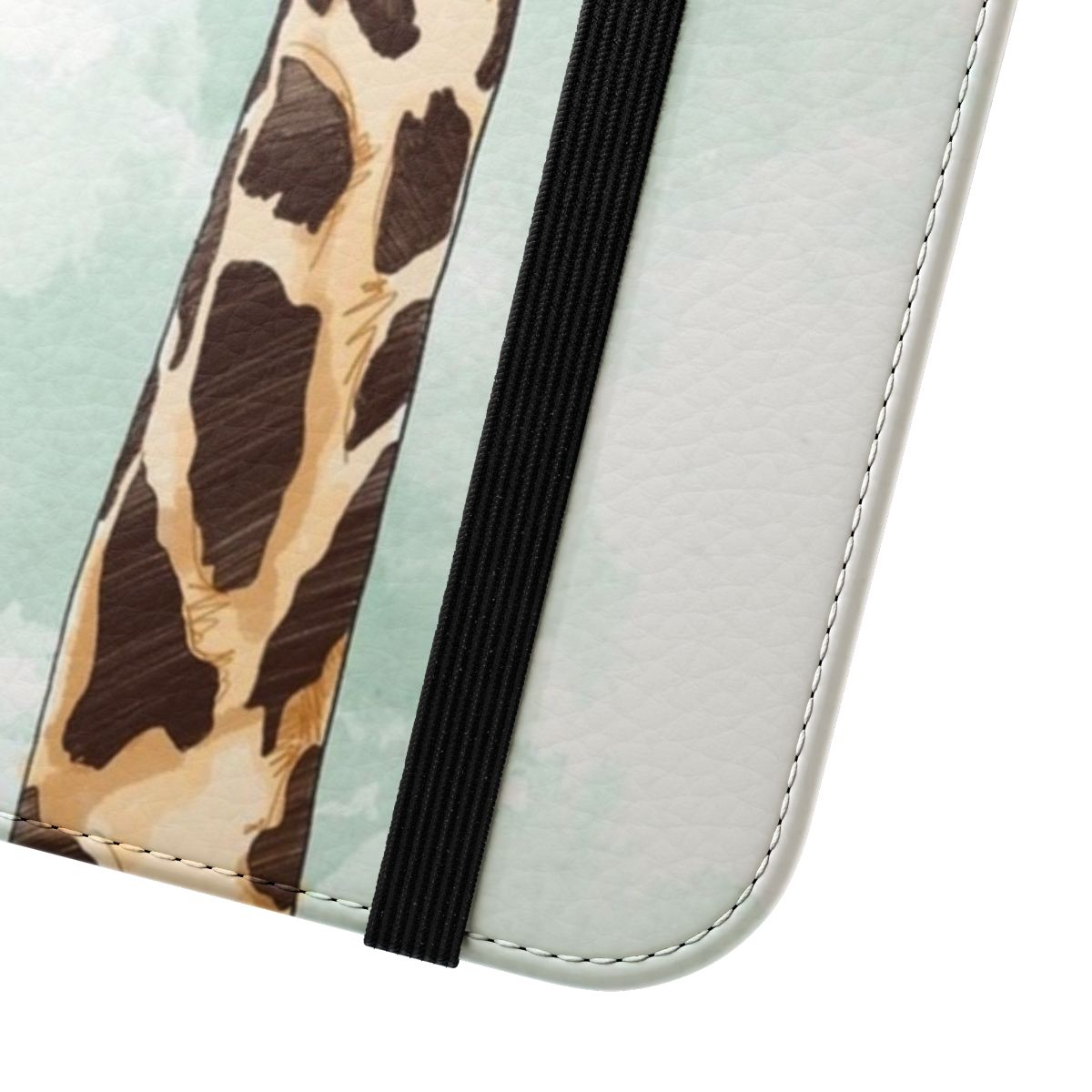 Colorful flip cover phone case featuring a giraffe and pineapple design - Close Up