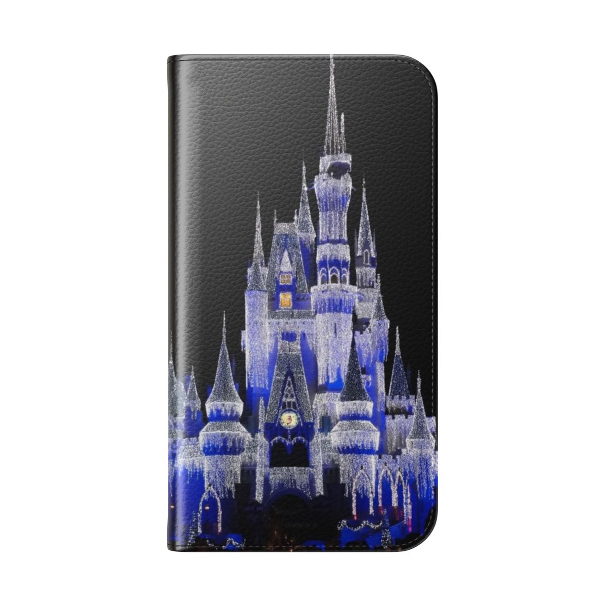 Ice covered castle flip cover phone case with blue and white lights - Folded Back