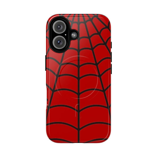 A magnetic tough phone case with a spider-web design, featuring a Marvel superhero motif.