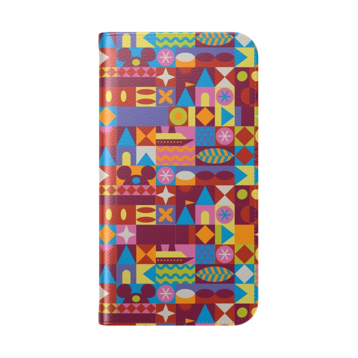 Retro-styled phone case with color block design, perfect for Disney enthusiasts. - Folded Back