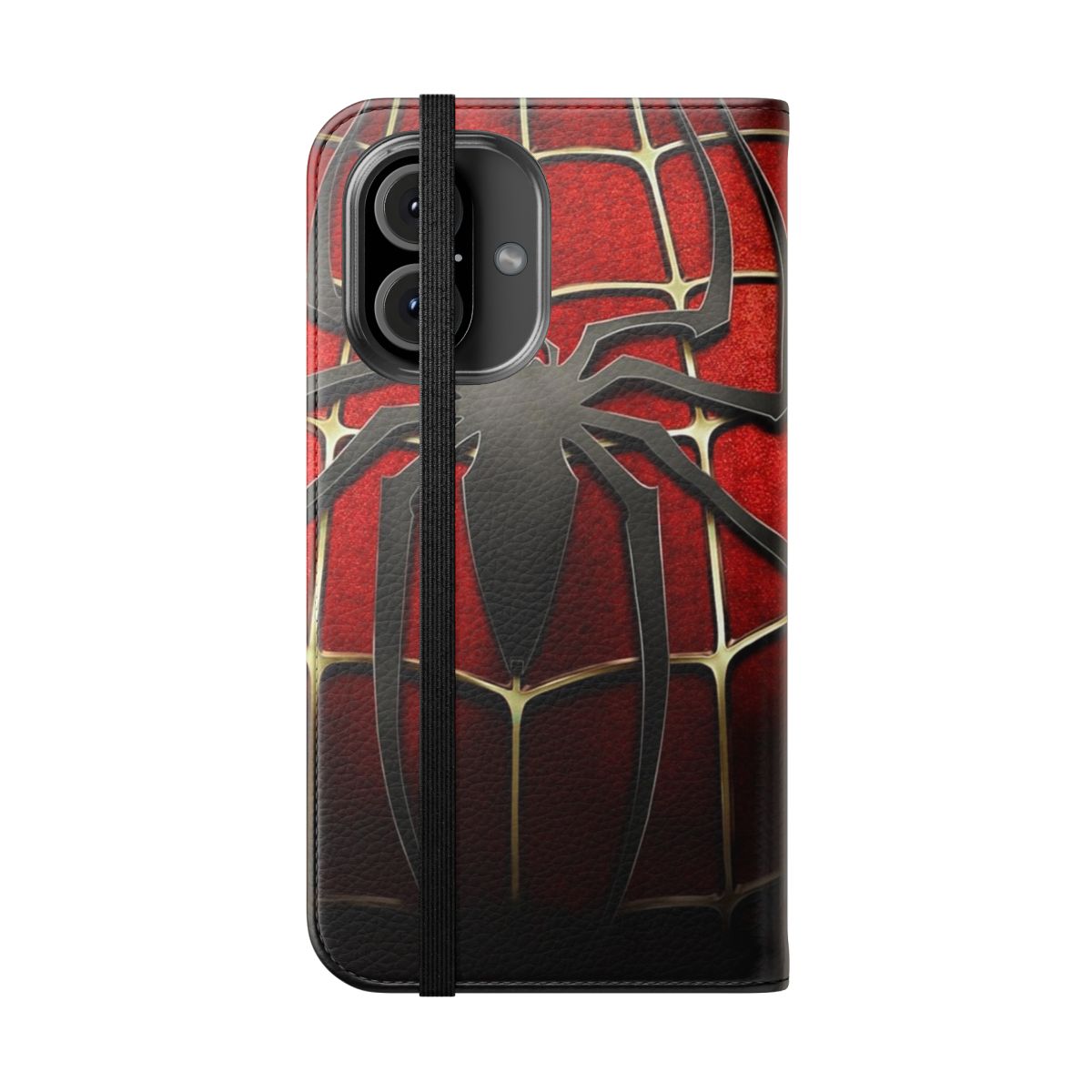 Spider-Chest Flip Cover Phone Case with Spider Web Design - Folded Front