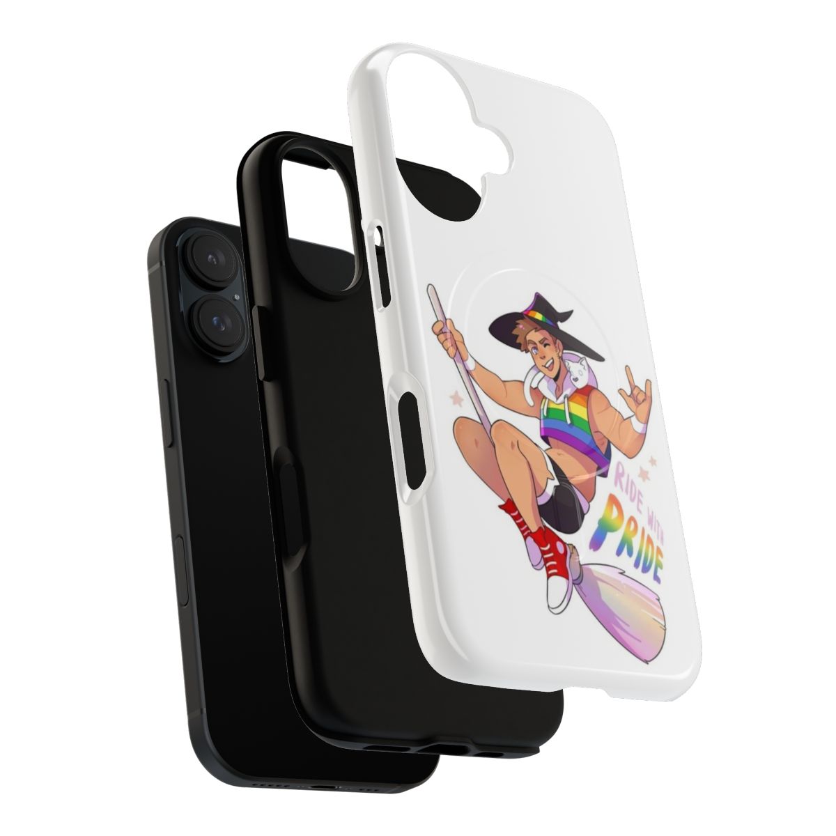 Magnetic tough phone case featuring a witch character with pride colors and design - Layers