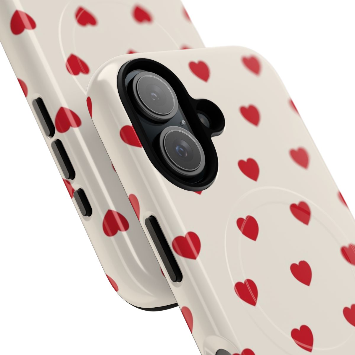 Magnetic tough phone case with a minimalist red hearts pattern design - Detail