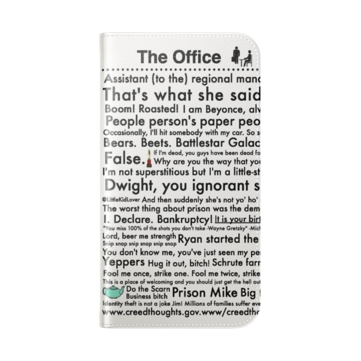 Flip cover phone case with quotes from the popular TV show The Office - Folded Back