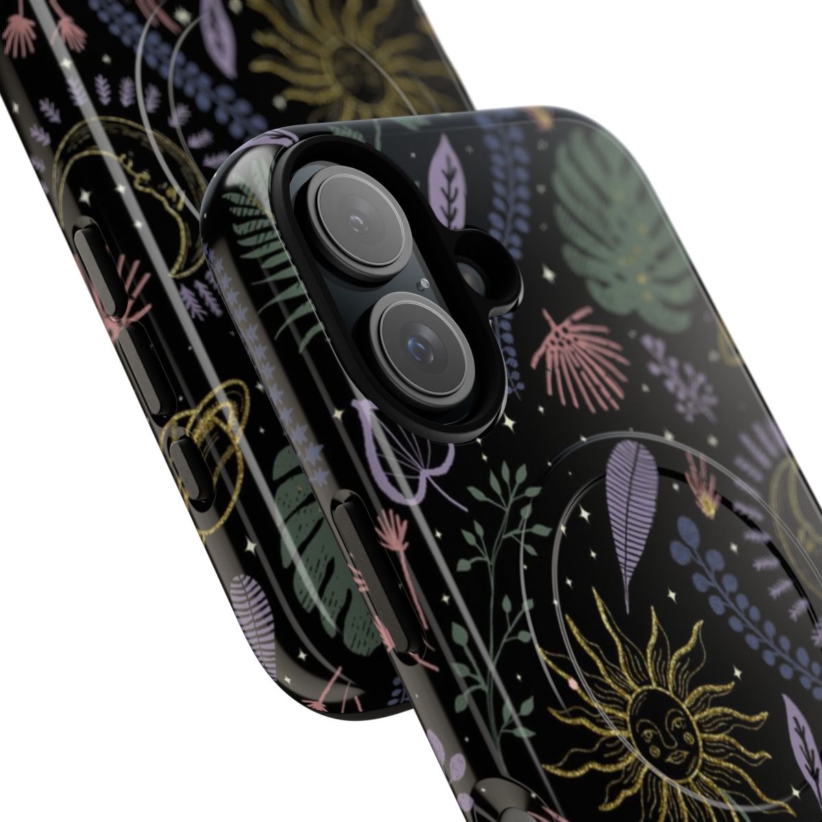 Celestial tropical phone case with a whimsical garden of stars and palms - Detail