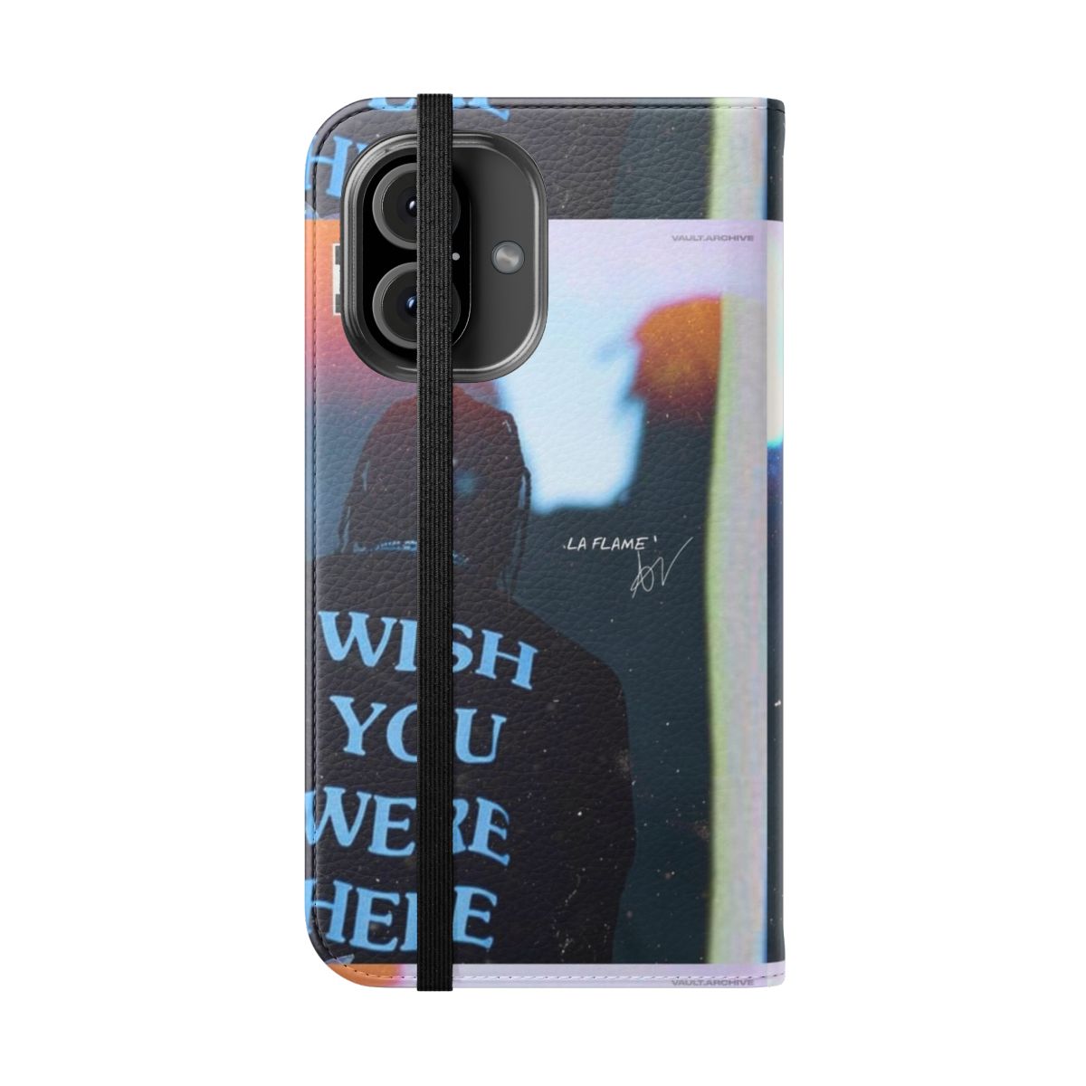 Cactus Jack inspired flip cover phone case with Travis Scott-themed design - Folded Front