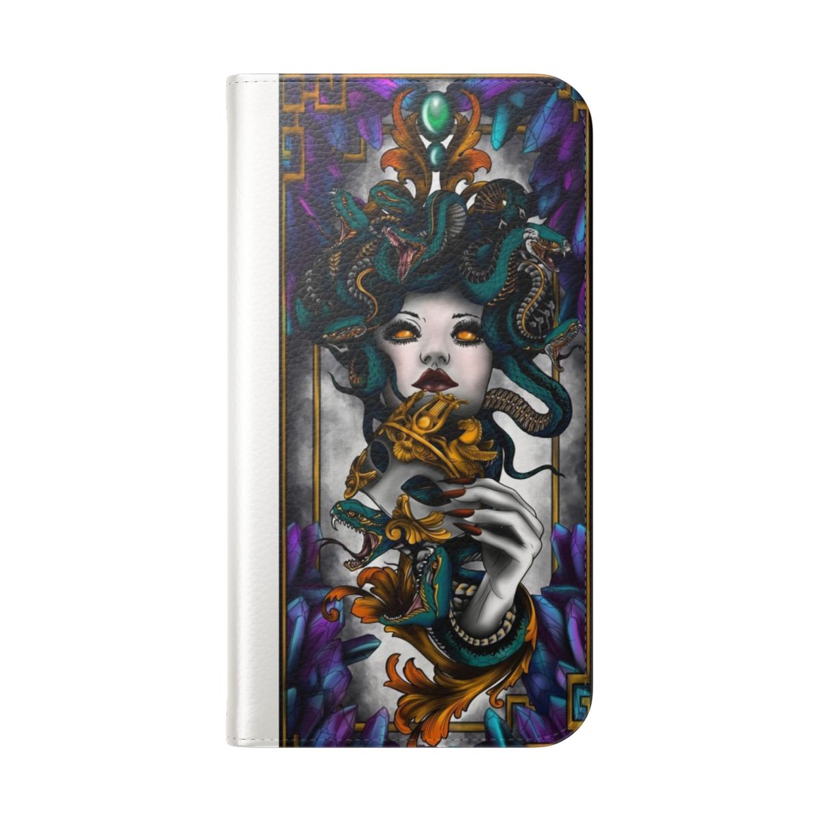 Medusa inspired abstract floral and geometric pattern phone case - Folded Back