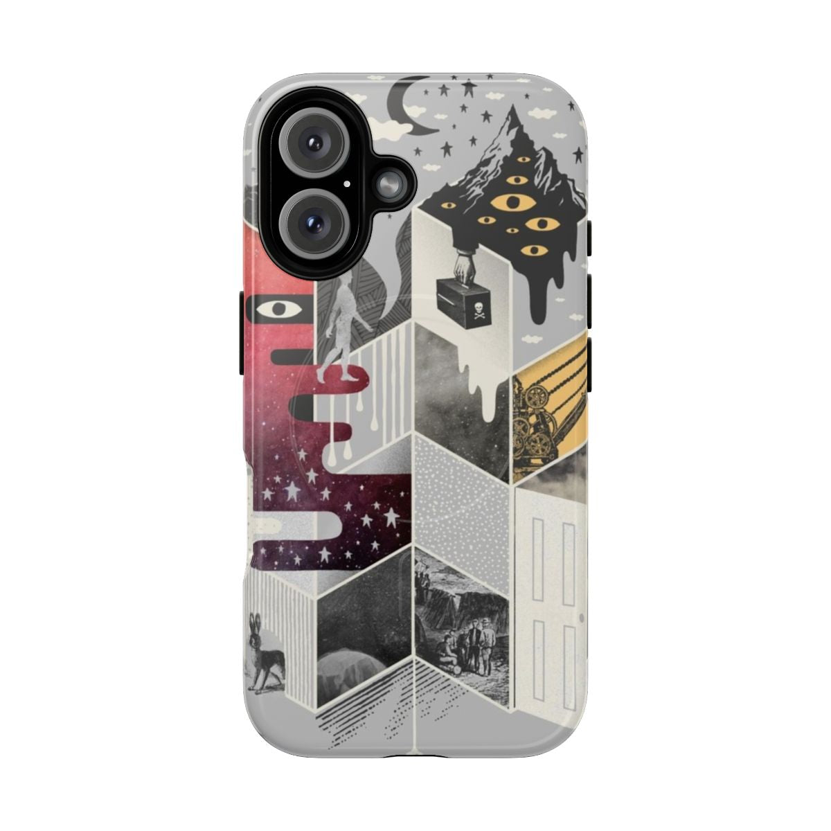 Surreal and abstract phone case with magnetic closure and tough design