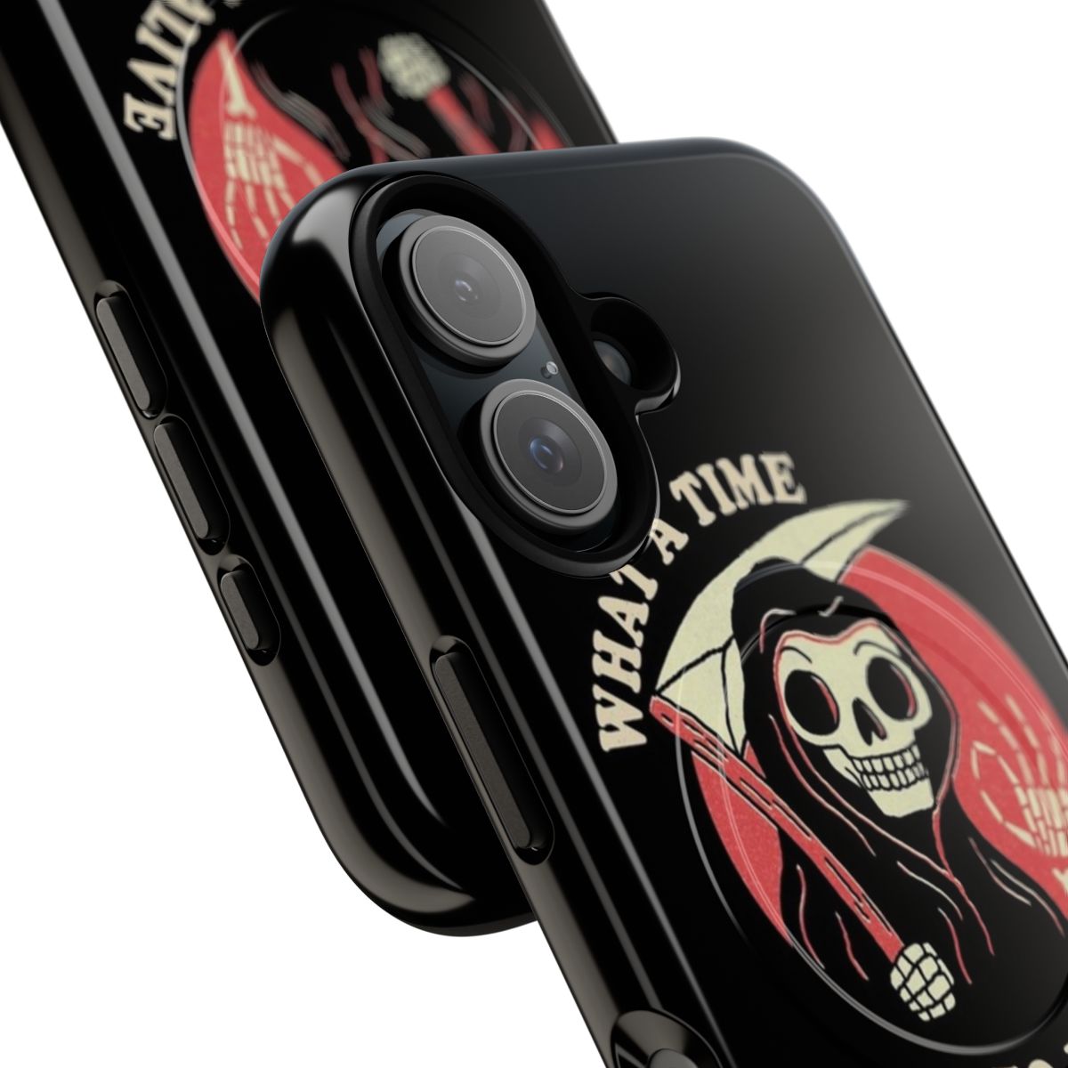 Vintage death-themed phone case with grim reaper and retro occult skeleton design - Detail