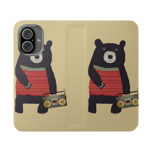 Vibrant flip cover phone case featuring a colorful bear illustration in a modern, whimsical style.