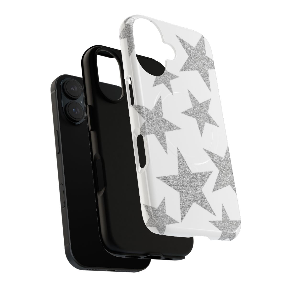 Shimmering silver glitter stars decorative phone case - Layers