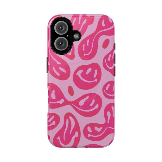 Colorful melted smiley face pattern phone case with a psychedelic design