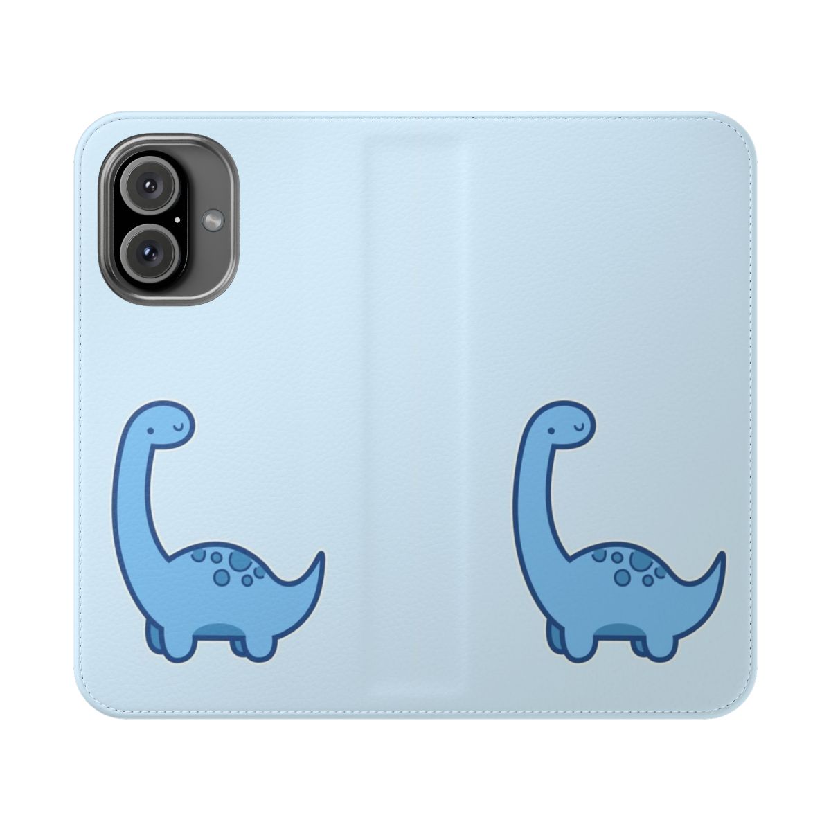 Colorful cartoon dinosaur design on a flip-style phone case