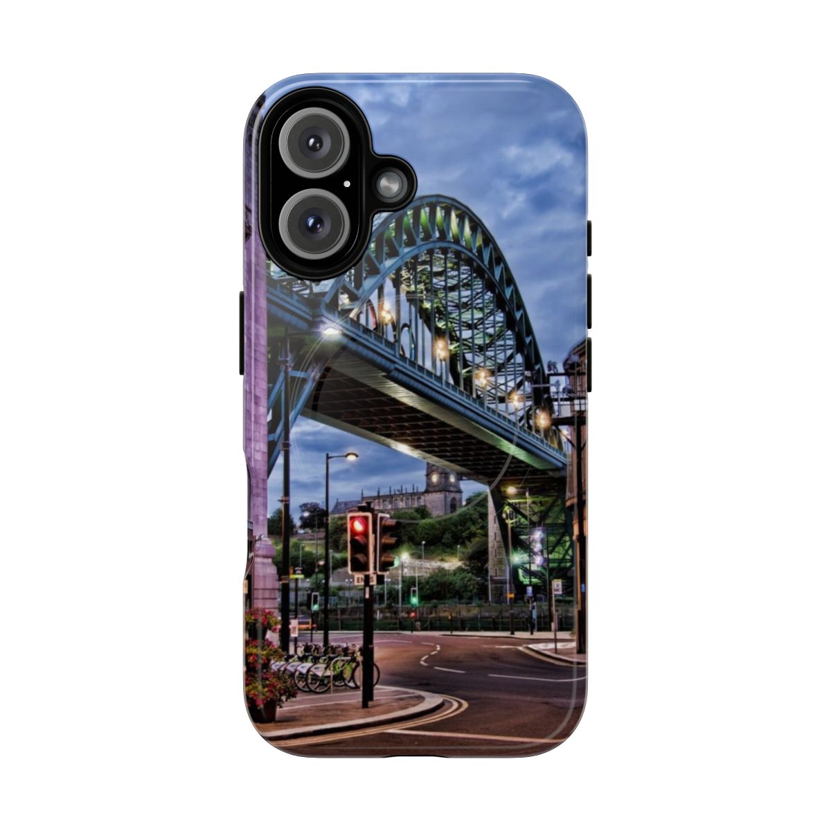 Magnetic phone case featuring a scenic landscape photograph of the iconic Tyne Bridge in Newcastle, UK.