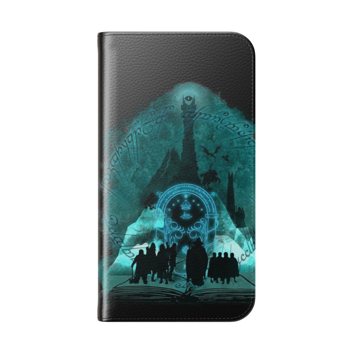 A fantasy-inspired phone case with a stylized design featuring elements from The Lord of the Rings. - Folded Back