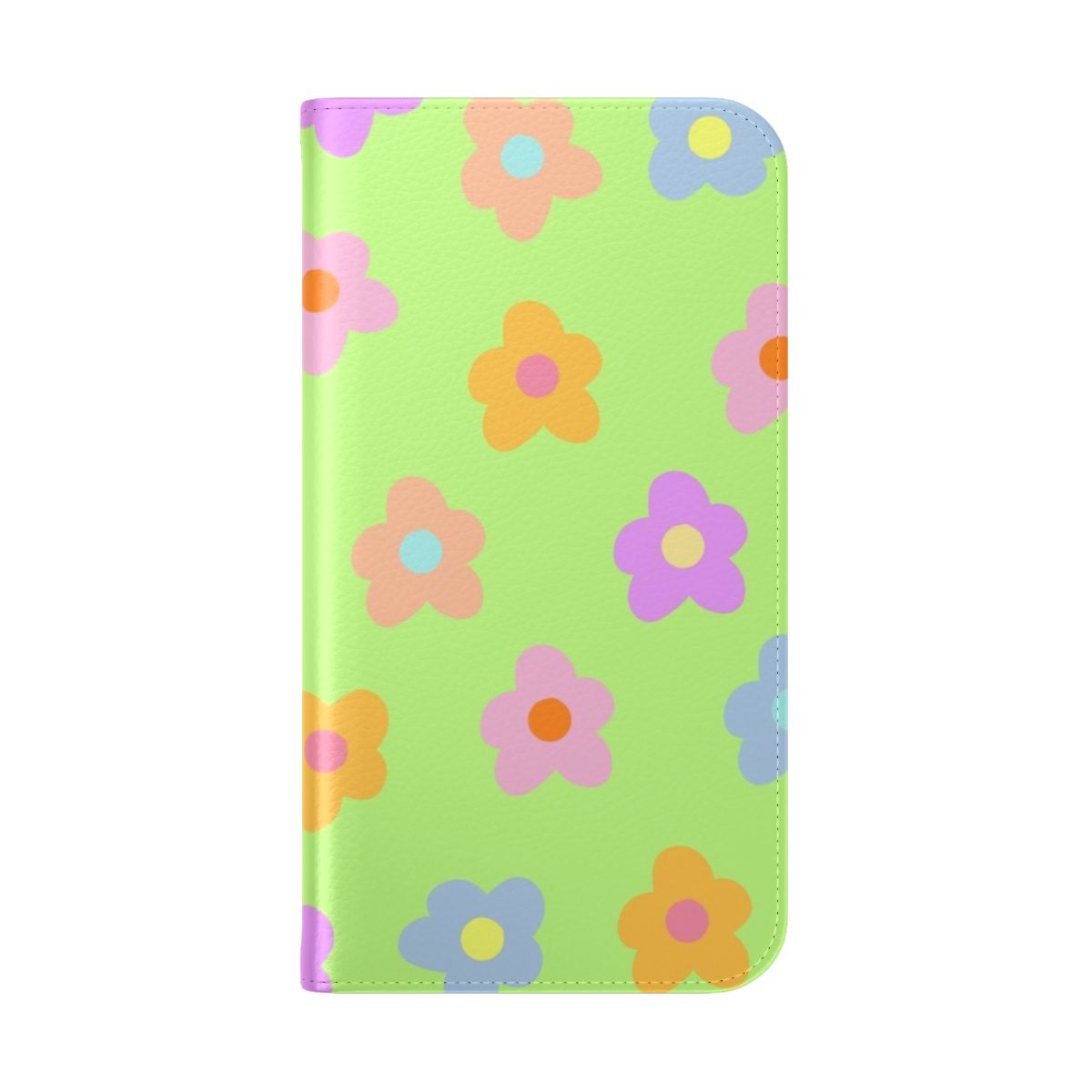 Pastel 5-petal flowers printed on a flip cover phone case - Folded Back