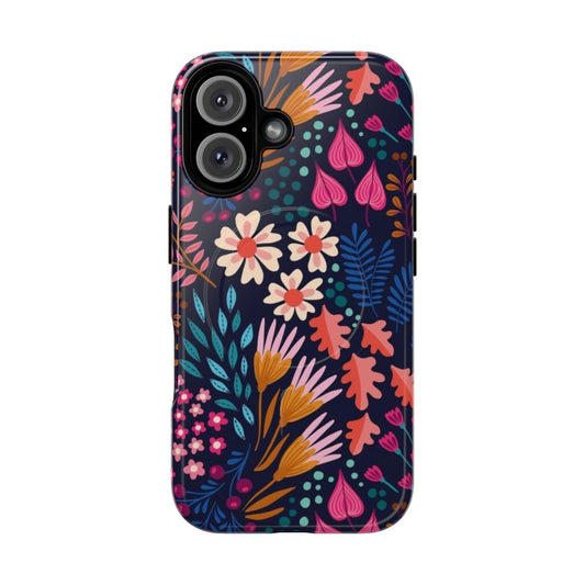 Flower field botanical floral black magnetic tough phone case