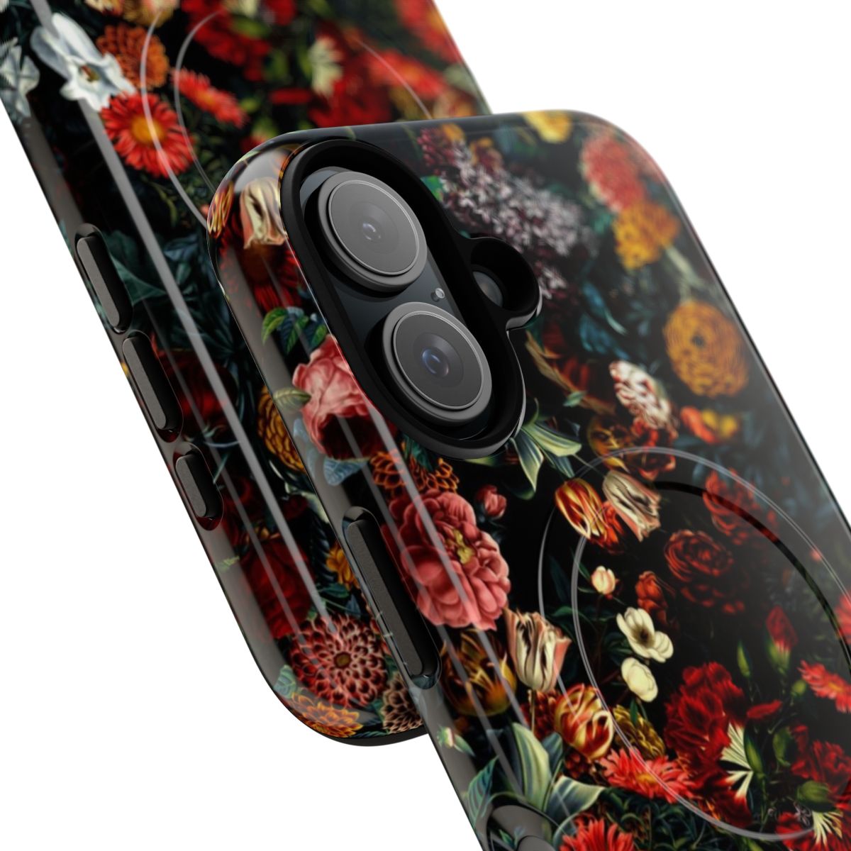 Midnight Garden Magnetic Tough Phone Case featuring a vintage floral and botanical garden design - Detail