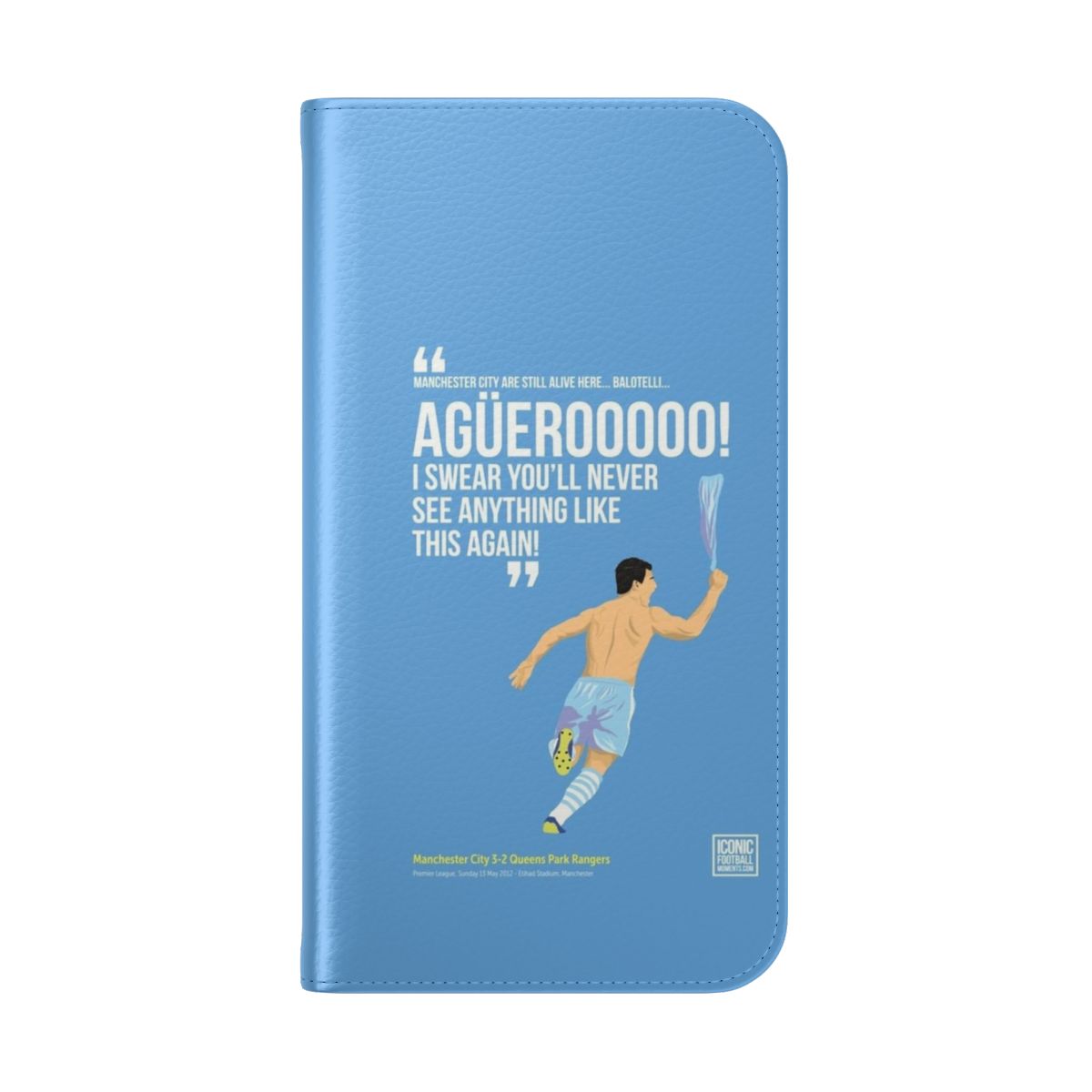 Customizable Manchester City Flip Cover Phone Case featuring Sergio Aguero - Folded Back