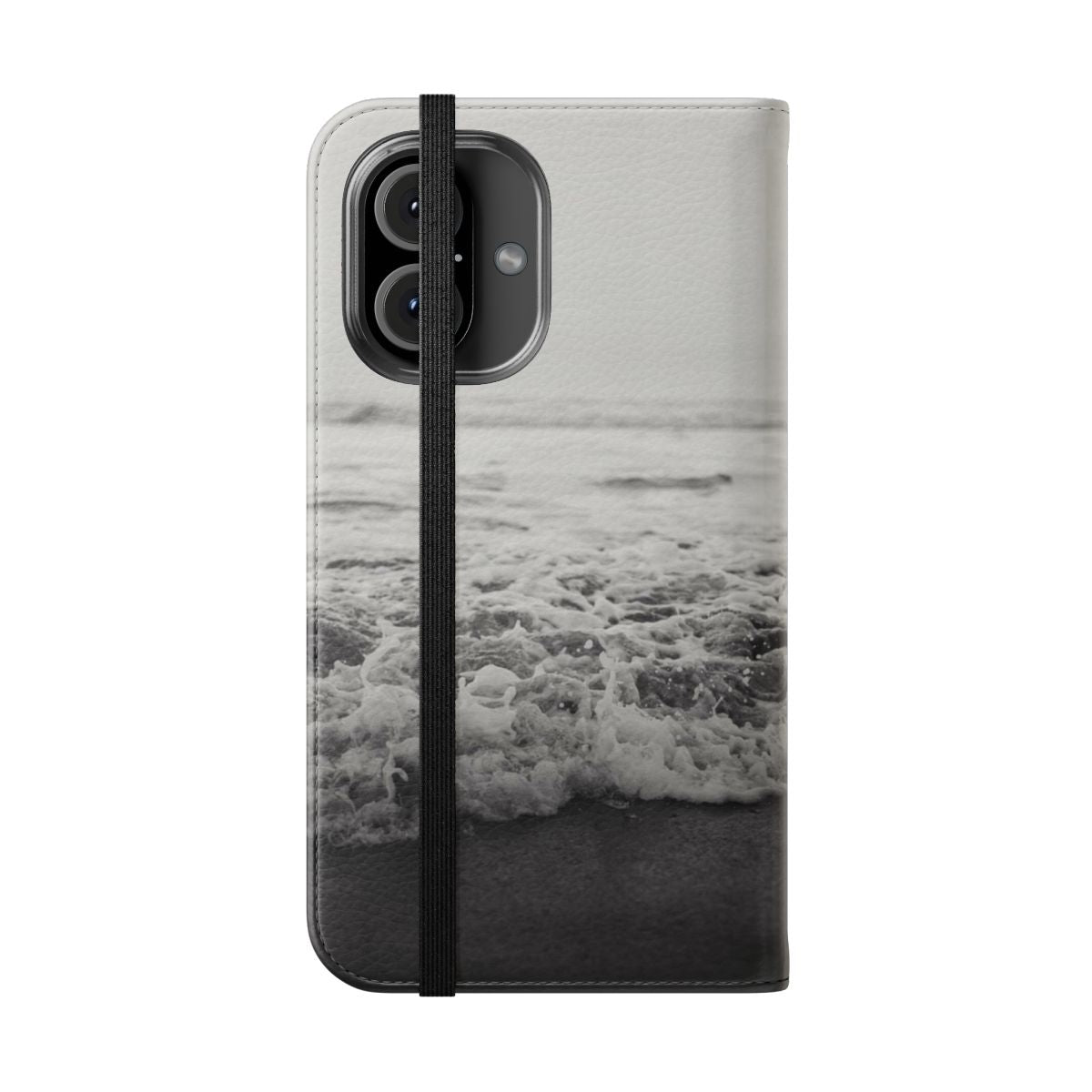 Coastal-inspired flip cover phone case with ocean waves design - Folded Front