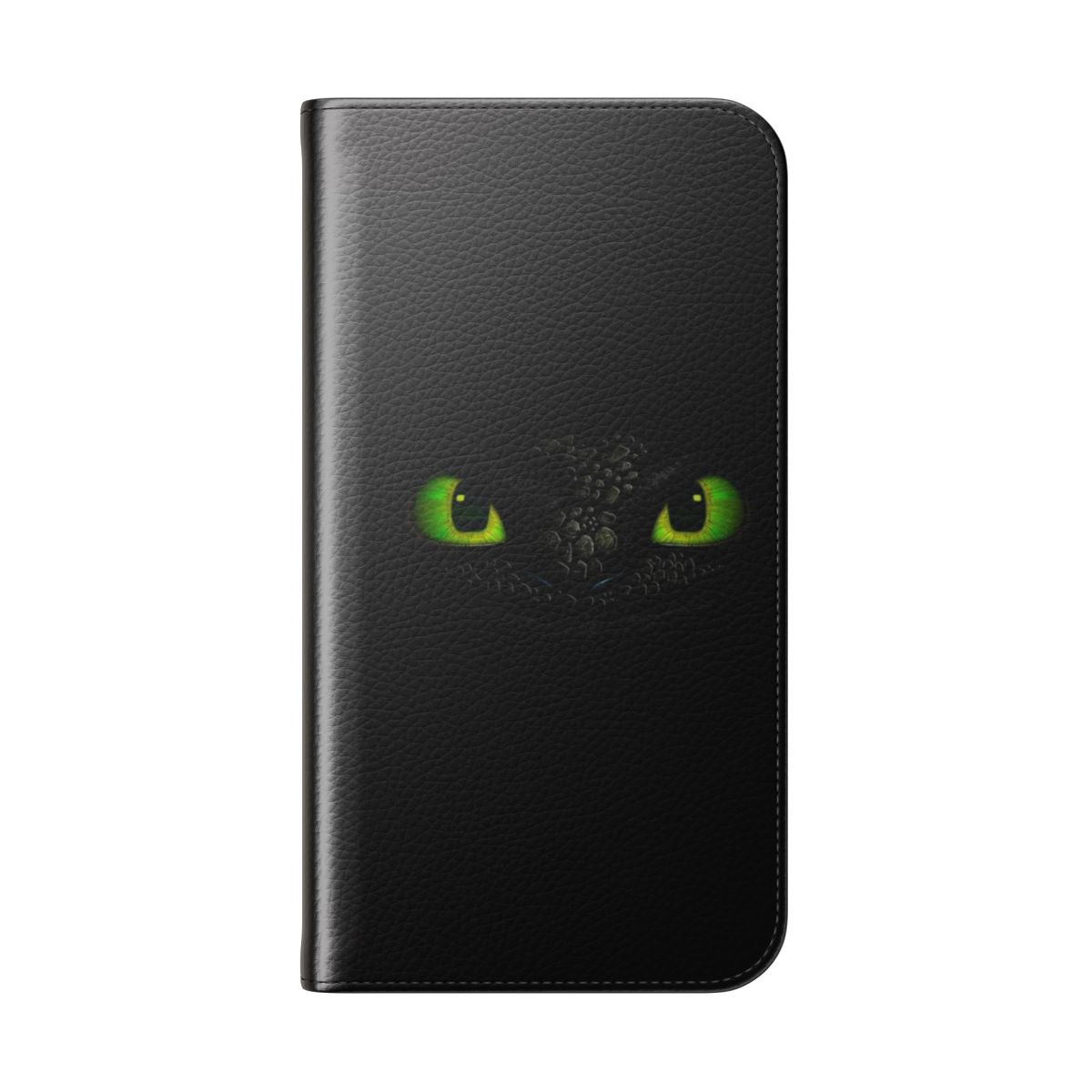 A flip phone case featuring the iconic eyes of the Night Fury dragon from the How to Train Your Dragon series. - Folded Back