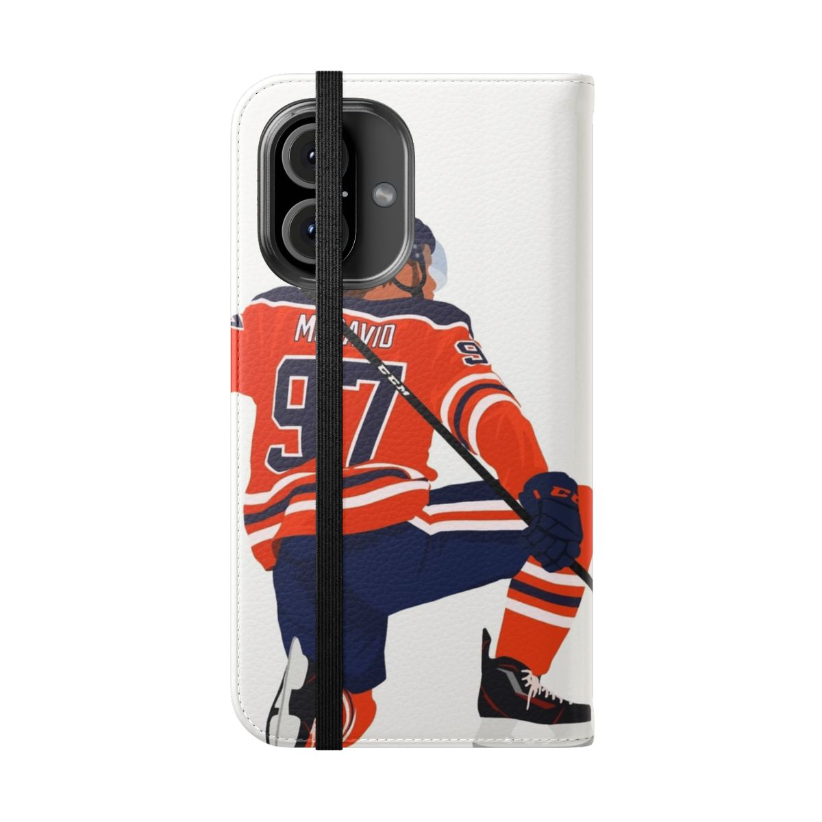 Personalized phone case featuring an illustration of hockey player Connor McDavid - Folded Front