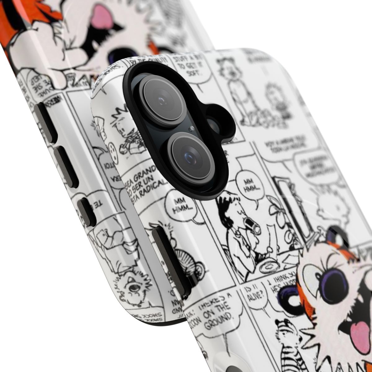 Colorful Calvin and Hobbes inspired phone case with a fun animal print design - Detail