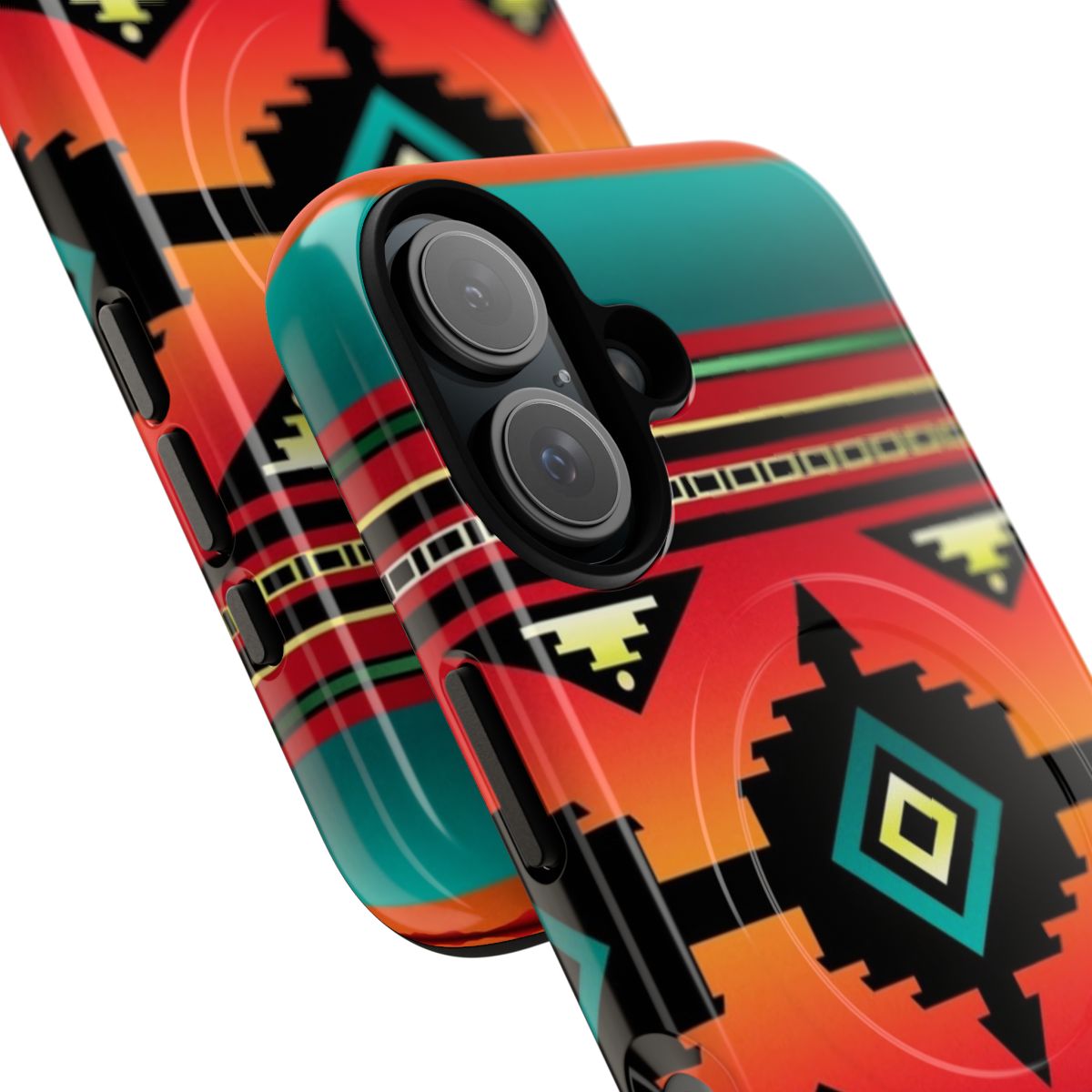 Navajo-inspired phone case featuring vibrant colors and intricate geometric patterns - Detail