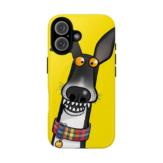 Magnetic tough phone case with a cartoon design of teeth on a black background