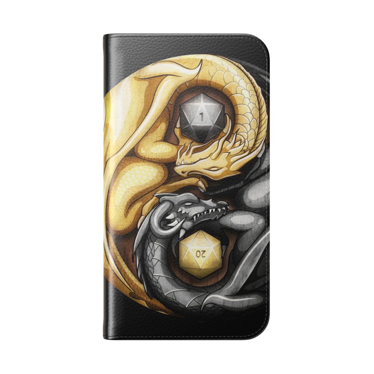 Yin yang dragon design on a flip cover phone case - Folded Back