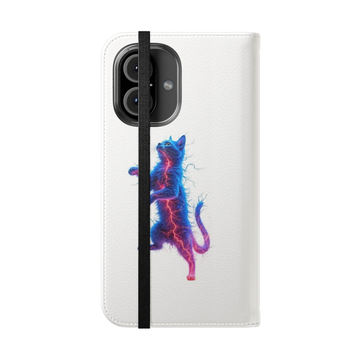 Neon electric cat phone case with a dreamlike, futuristic design - Folded Front