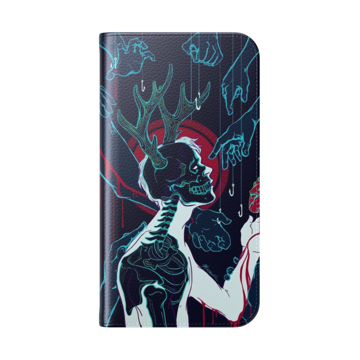 Spooky skeleton horror phone case with digital fan art design - Folded Back