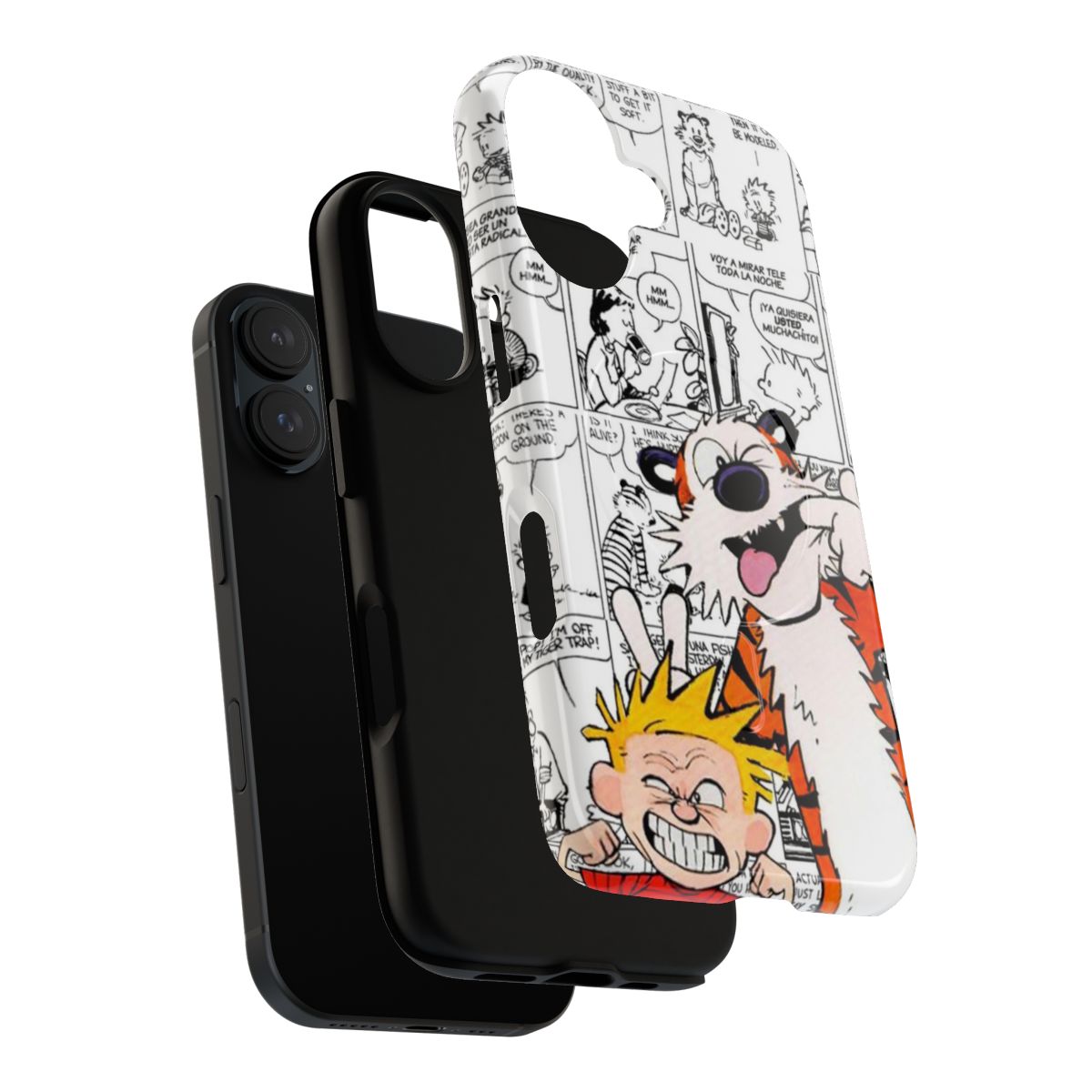 Colorful Calvin and Hobbes inspired phone case with a fun animal print design - Layers